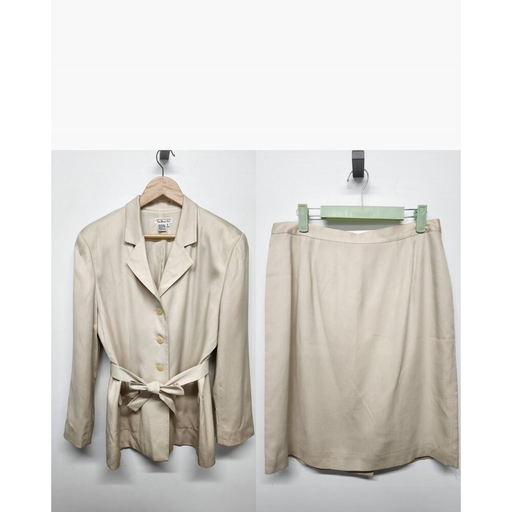 Vintage Talbots Women's Silk/Wool Blend Skirt/Blazer Suit Set, Sz 12 & 14, Beige